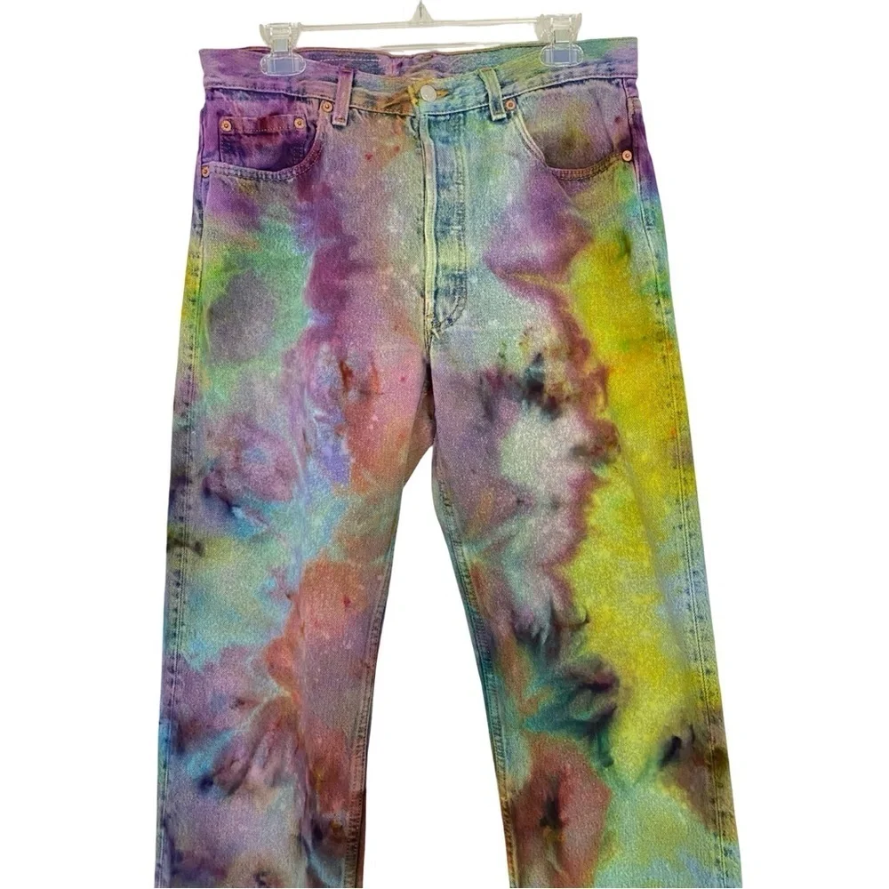 Vintage Levi’s Jeans Waist Size 30 31 Levis 501 Tie Dye VTG 90s Button Fly Multi - Picture 5 of 15